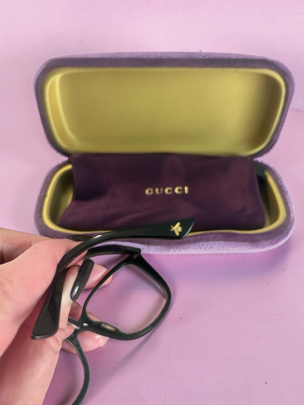 Gucci Fancy Black Square Sunglasses with Purple Velvet Case - Picture 5 of 12